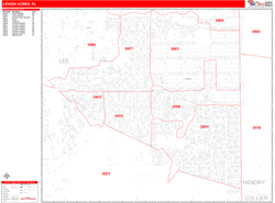 Lehigh Acres Wall Map Zip Code Red Line Style 2024